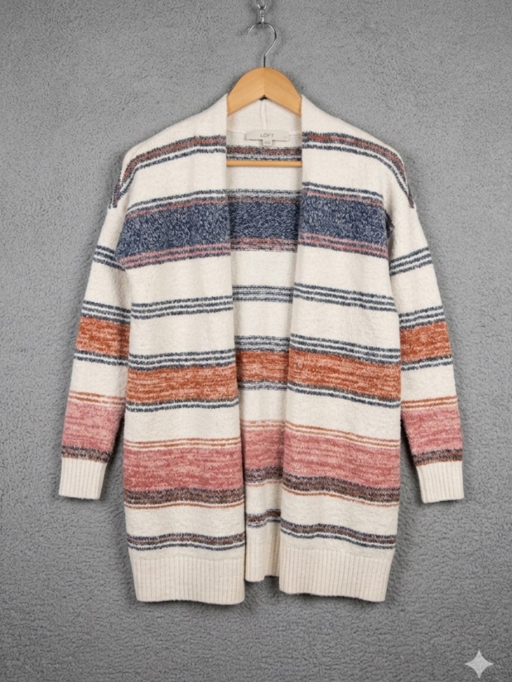 LOFT Ann Taylor Petite Striped Longline Open Front Cardigan Sweater SP Cozy